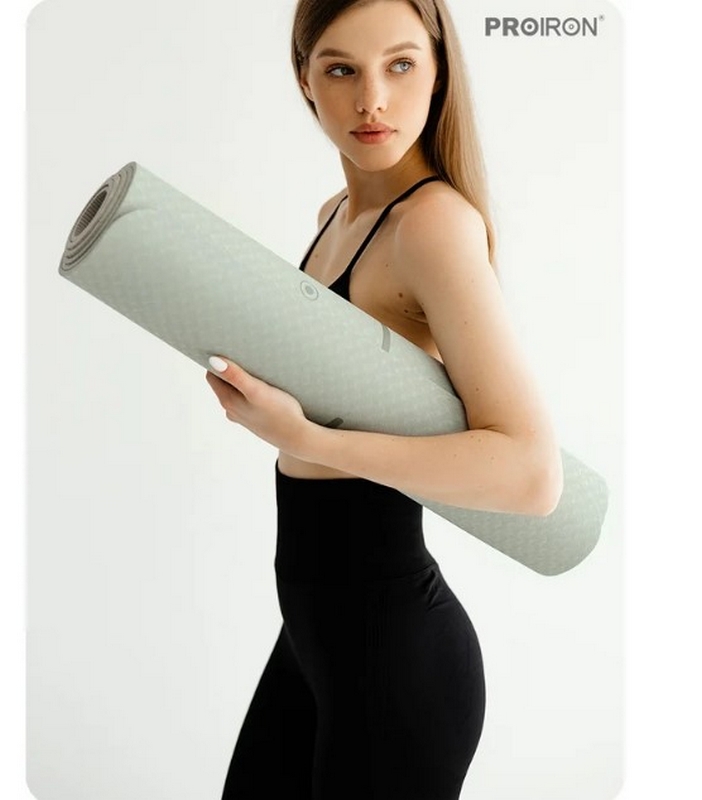 Коврик для йоги и фитнеса 183x80x0,7см TPE PROIRON К1887ТСЗ серо-зеленый