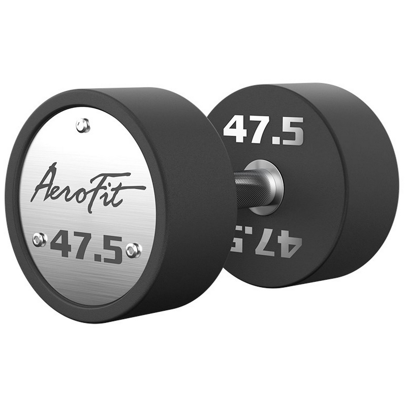 Набор полиуретановых гантелей, 40-50 кг, 5 пар, шаг 2,5 кг Aerofit AFPUDB40-50 черный, рукоятки хромированные