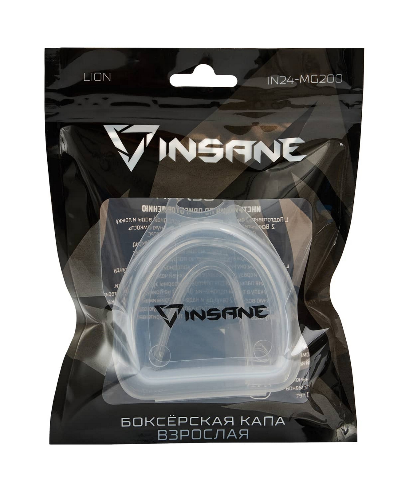 Капа 1-челюстная ЭВА, с футляром, взрослый Insane LIONпрозрачный