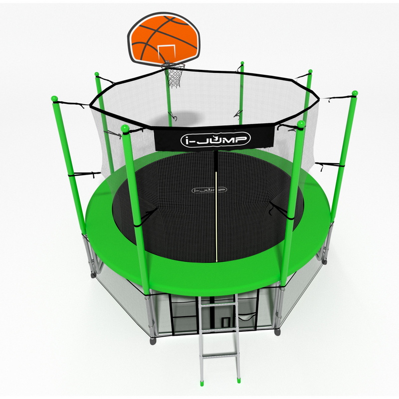 Батут i-Jump Classic Basket 8FT 244 см с нижней сетью и лестницей зеленый