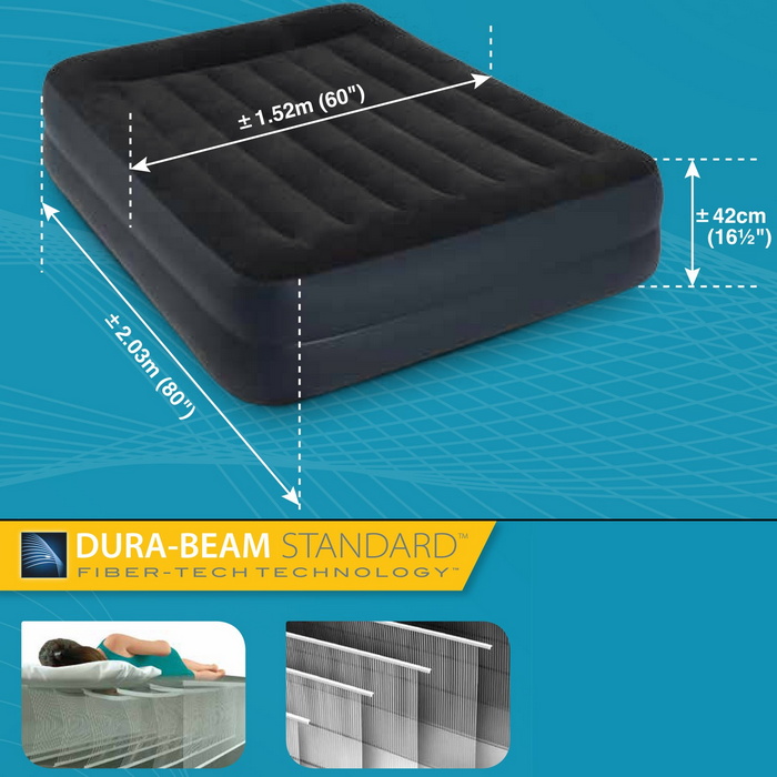 Надувная кровать Intex Pillow Rest Raised Bed 152х203х42см встроенный насос 220V 64124