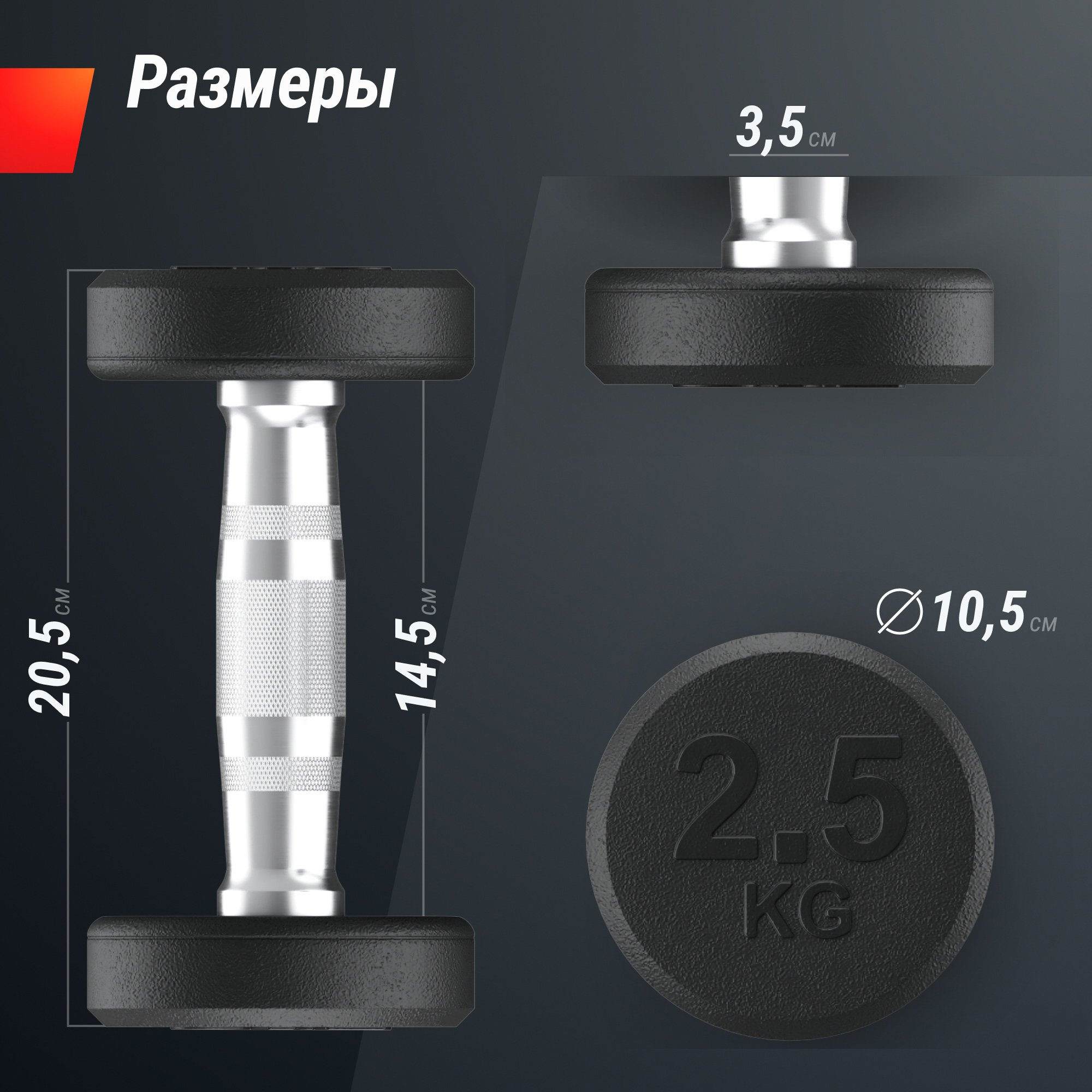 Гантель круглая обрезиненная 2,5 кг UnixFit PRO DBRND2_5PBKx2 2 шт