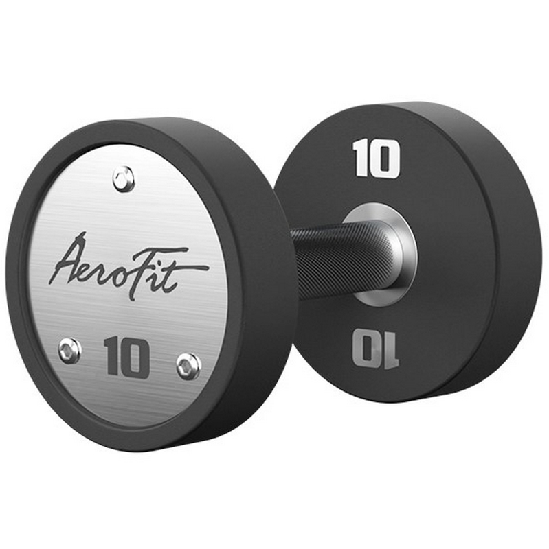 Набор полиуретановых гантелей, 2,5-25 кг, 10 пар, шаг 2,5 кг AeroFit AFPUDB2.5-25 черный, рукоятки хромированные
