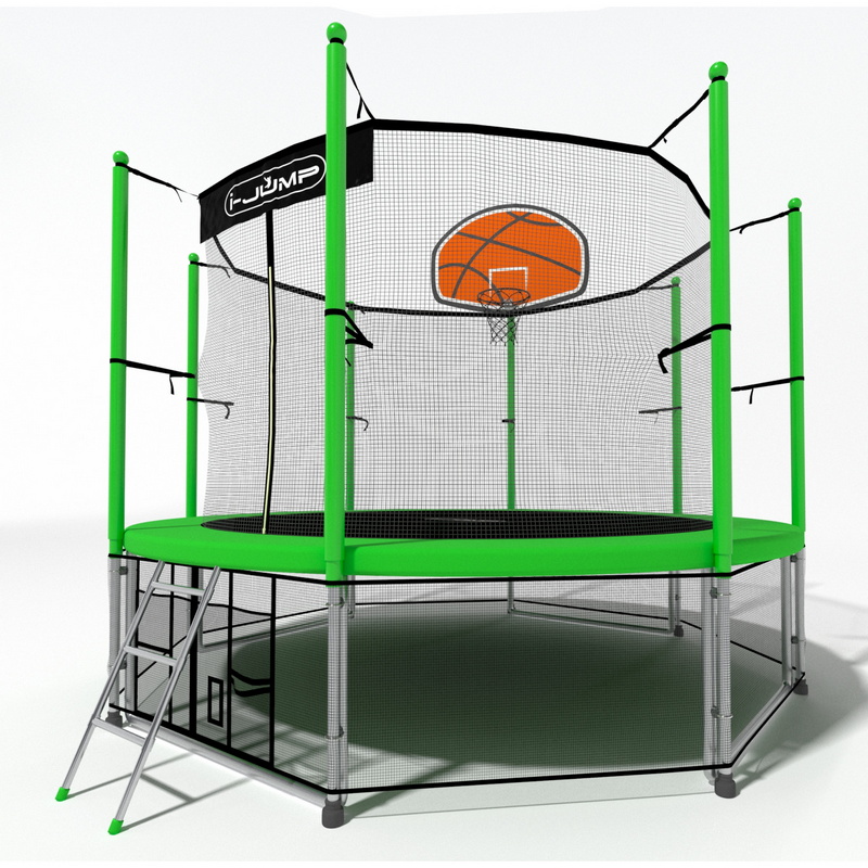 Батут i-Jump Classic Basket 8FT 244 см с нижней сетью и лестницей зеленый