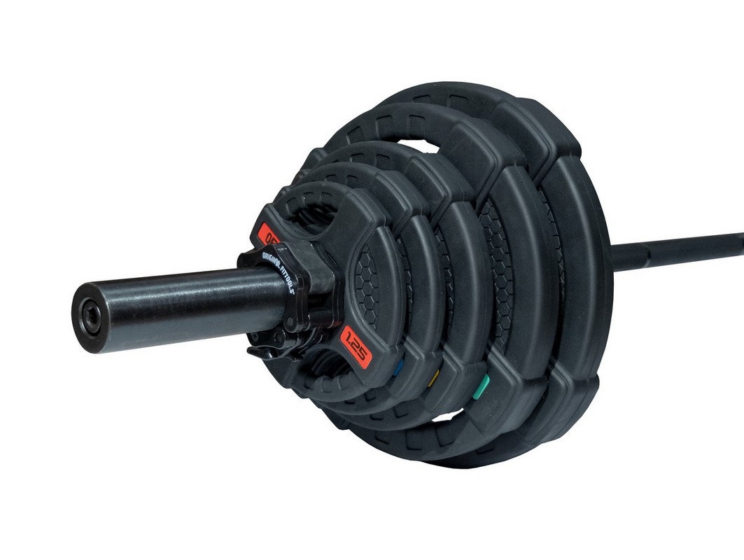 Штанга олимпийская 88 кг Original Fit.Tools диски с двумя хватами, черный гриф FT-2HGSET-88-BLACK