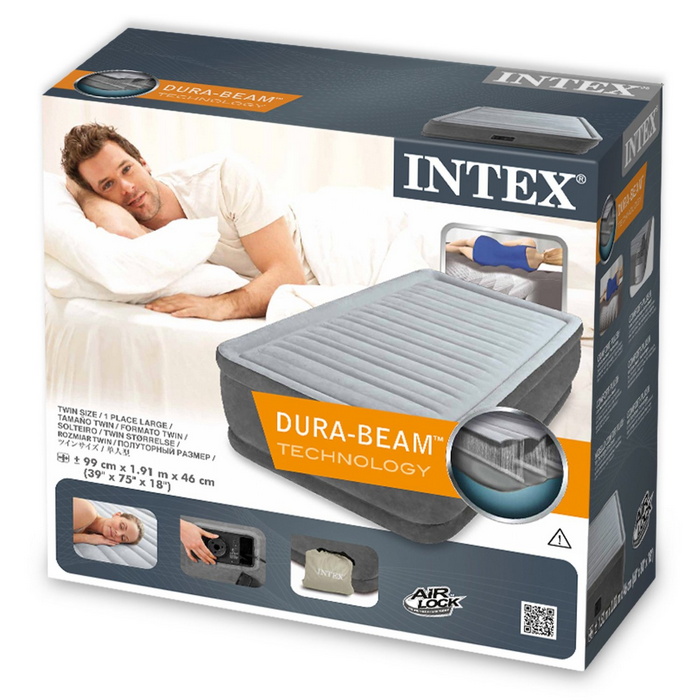 Надувная кровать Intex Comfort-Plush 99х191х46см, встроенный насос 220V 64412