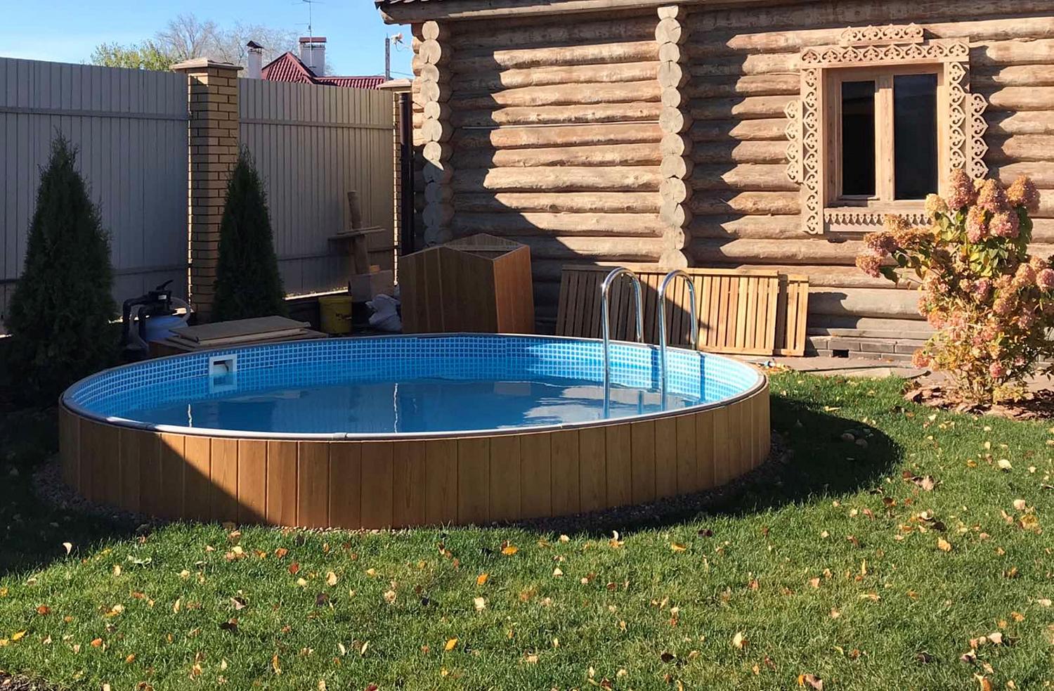 Круглый бассейн вкапываемый Лагуна Гигабасс 450х150 см Платина, чаша 0.6мм ТМ598