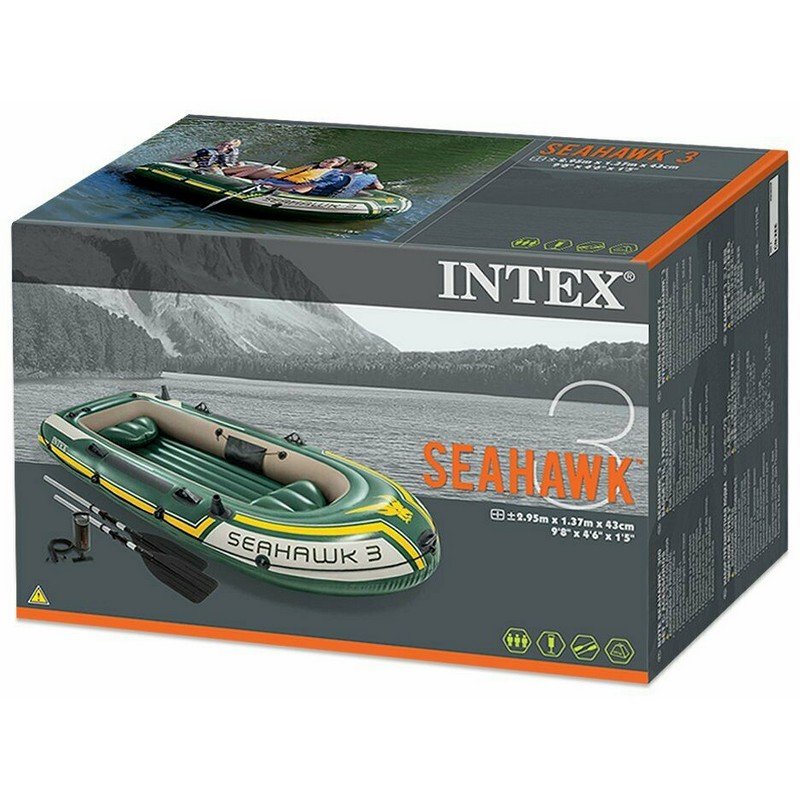 Лодка Intex Seahawk 3 Set надувная, 3-х местная, с пластмассовыми веслами и насосом 68380