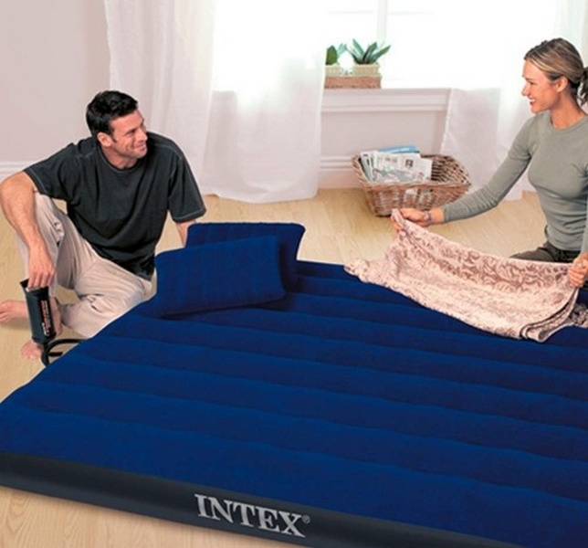 Надувной матрас Intex Classic Downy Airbed Fiber-Tech, 152х203х25см с подушками и насосом 64765