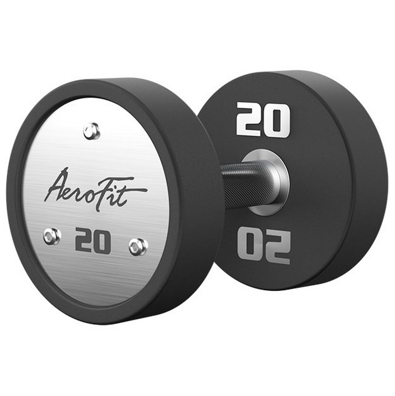 Набор полиуретановых гантелей, 2,5-25 кг, 10 пар, шаг 2,5 кг AeroFit AFPUDB2.5-25 черный, рукоятки хромированные