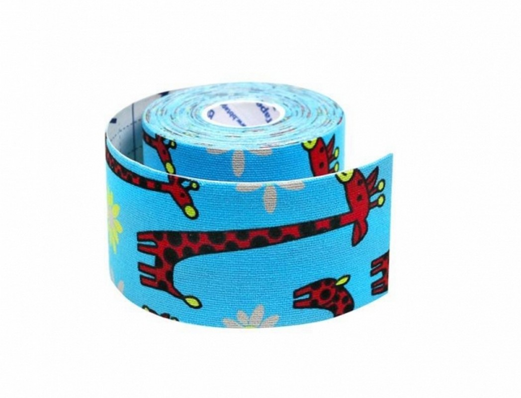 Кинезио тейп BBTape с рисунком 5x500 см Жираф голубой