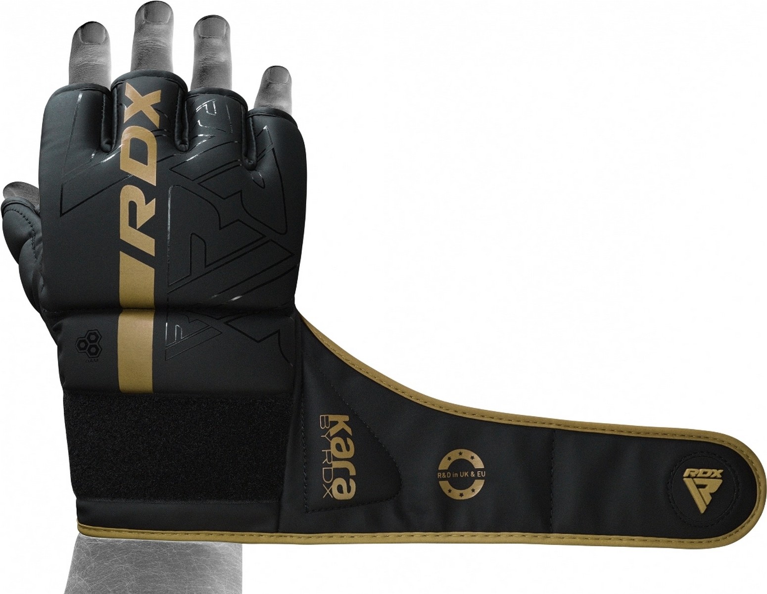 Перчатки тренировочные RDX Grappling F6 GGR-F6MGL черный\золотой матовый