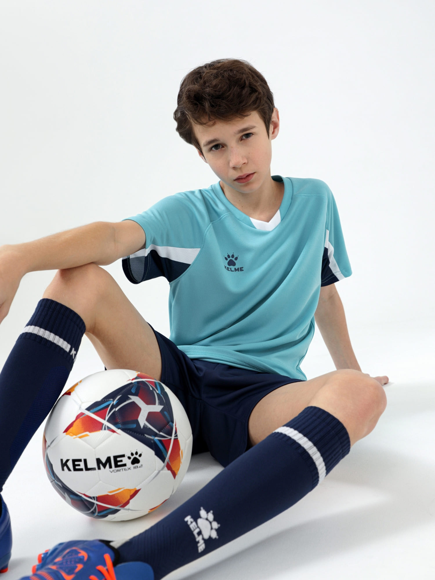 Детская футбольная форма Kelme Short-Sleeved Football Suit 8251ZB3002-405 Light Blue\Dark Blue