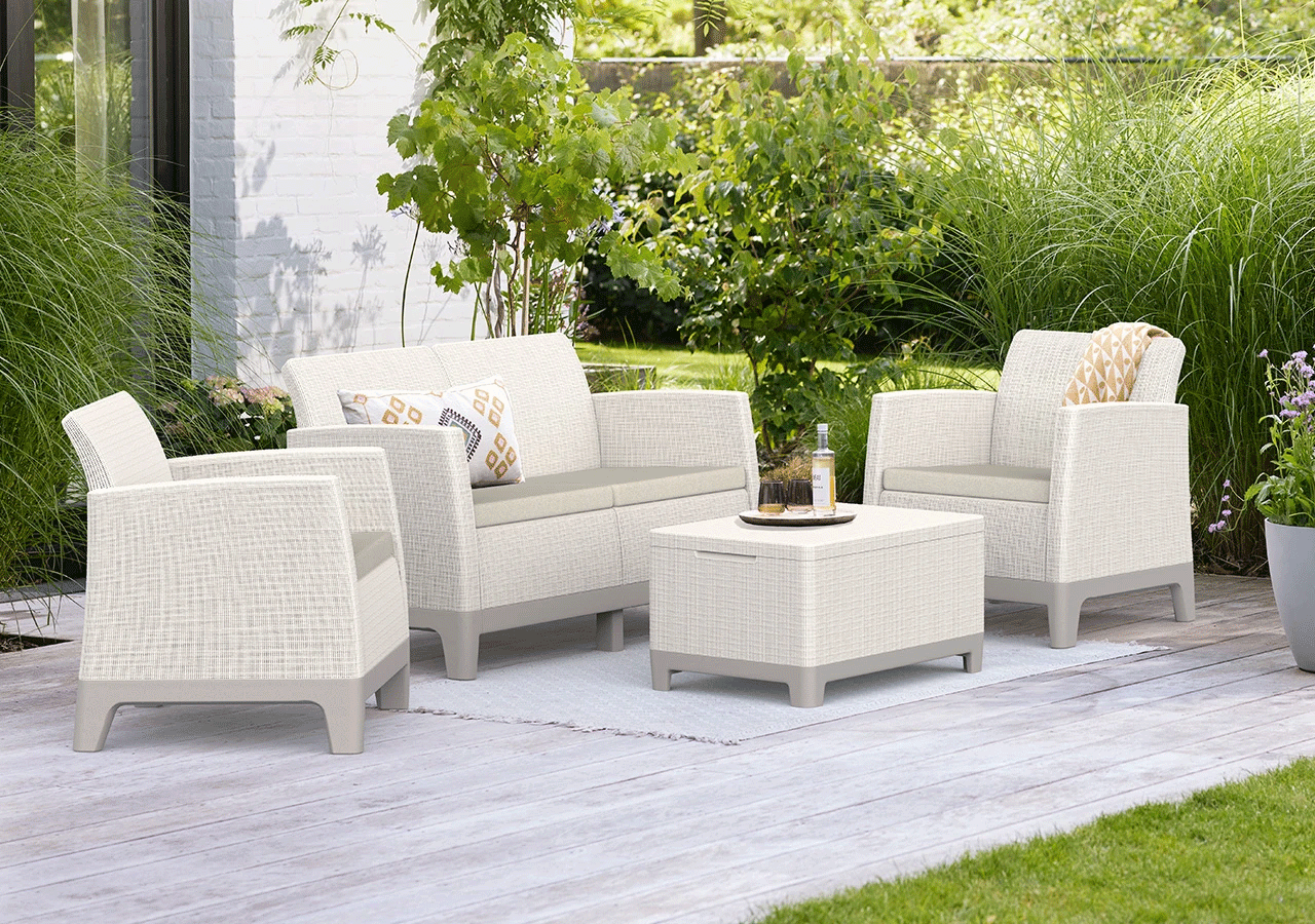Комплект мебели Сканди Форма (Scandi Forma set with 2 seater sofa and storage box jute table Pebble Grey & Soft beige ) бежевый