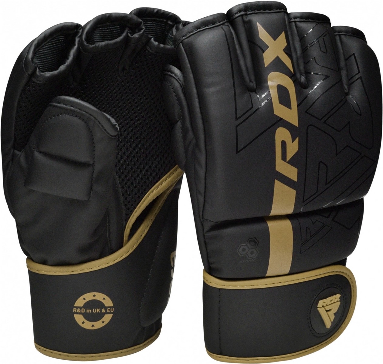 Перчатки тренировочные RDX Grappling F6 GGR-F6MGL черный\золотой матовый