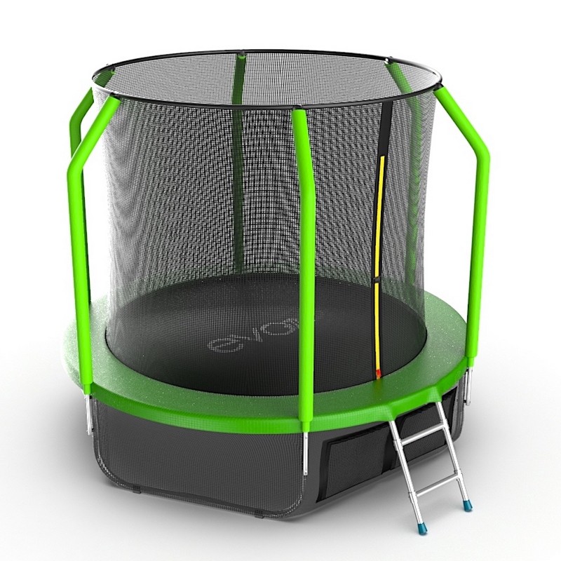 Батут с внутренней сеткой и лестницей EVO Jump Cosmo 8ft + нижняя сеть, зеленый