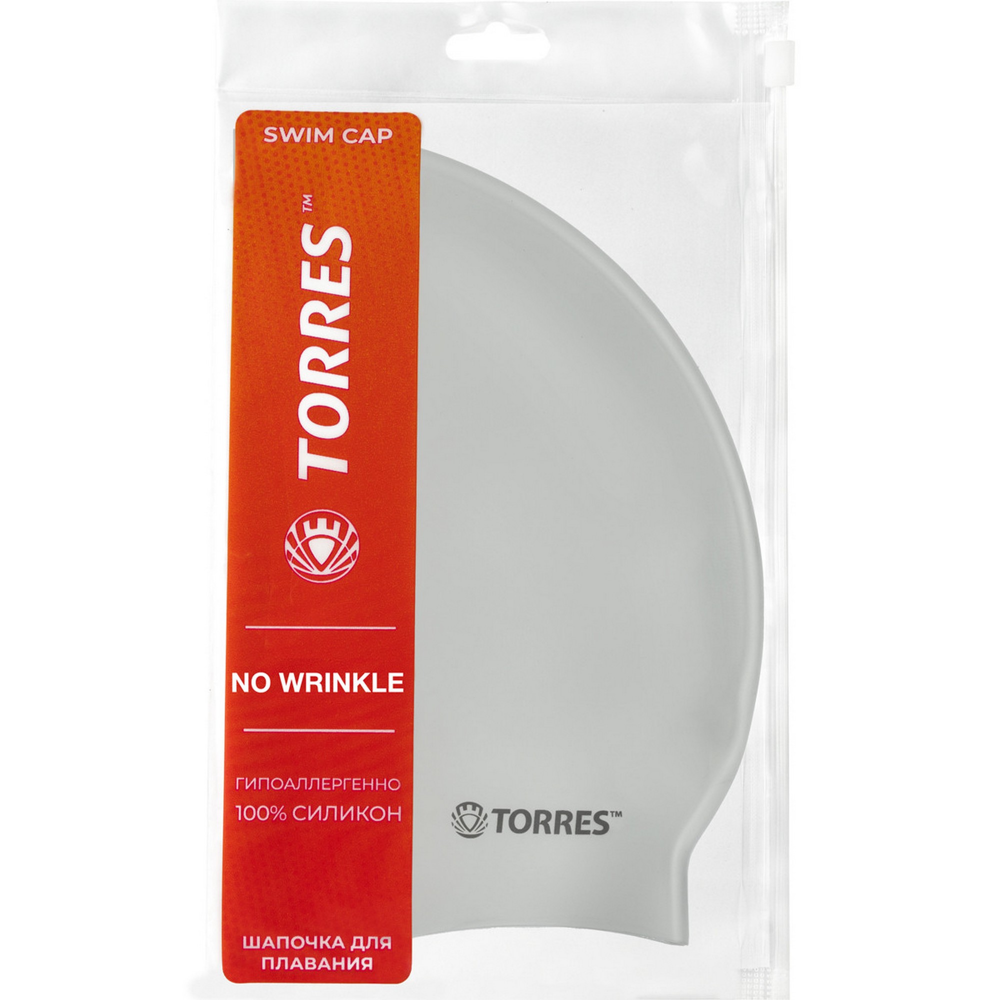 Шапочка для плавания Torres No Wrinkle, силикон SW-12203SV серебристый