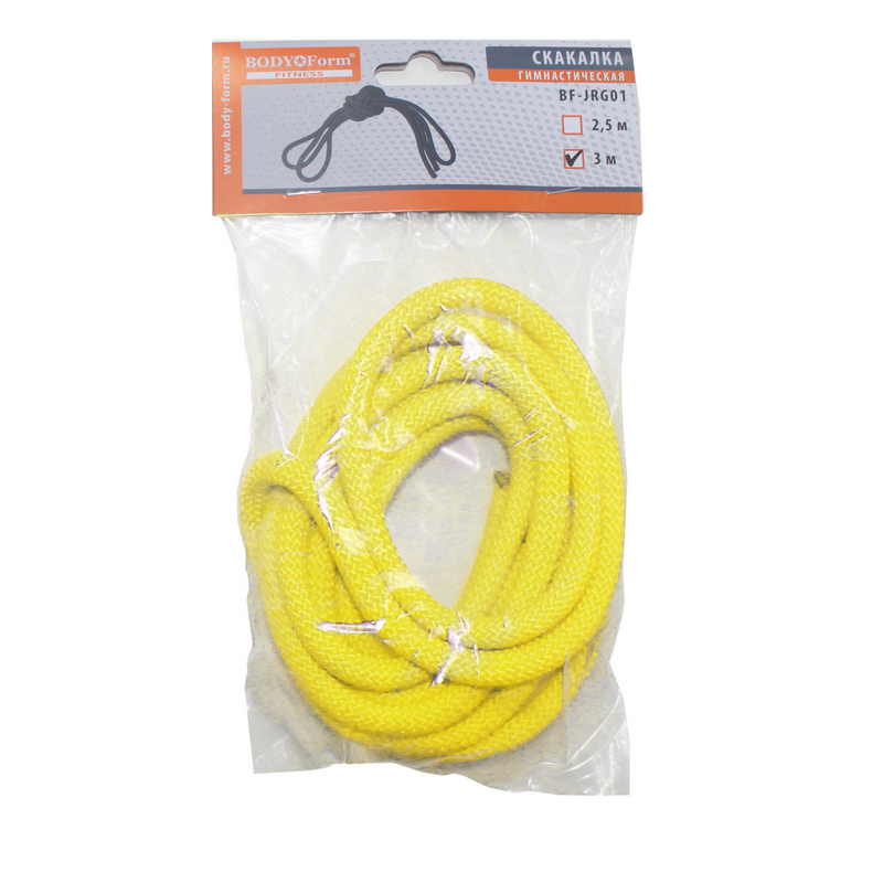 Скакалка гимнастическая с люрексом Body Form BF-SK04 (BF-JRGL01) 3м, 180гр (желтый)