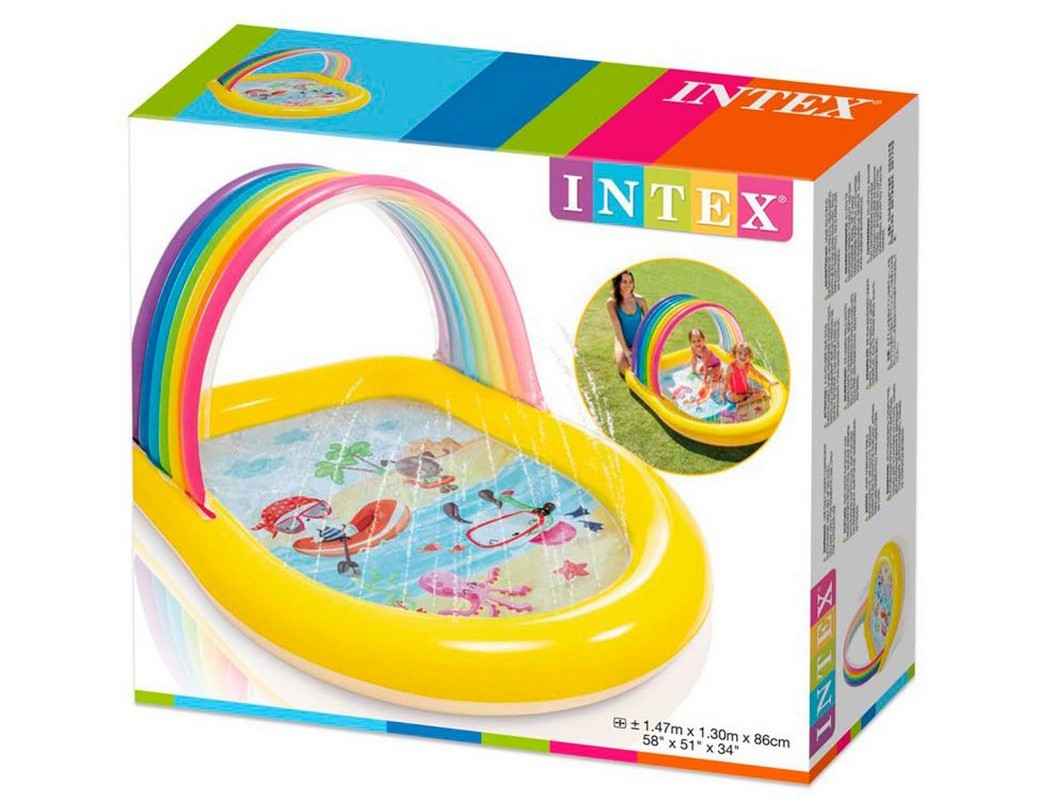 Детский надувной бассейн 147х130х86см Intex Радуга, с навесом и фонтанчиками 57156
