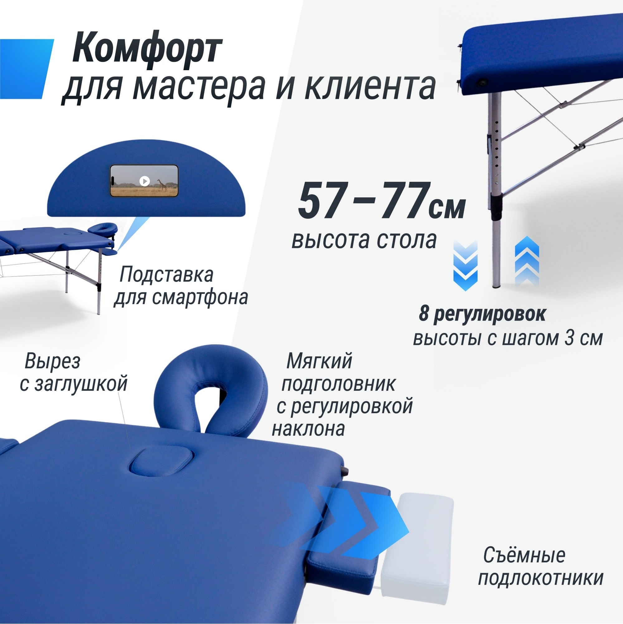Массажный стол2 Section Unix Master MTMASTERBL Blue