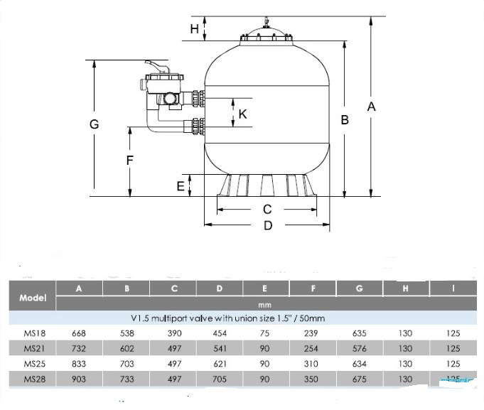 Фильтр песочный Poolmagic с боковым вентилем 1 1/2", д.450 мм
