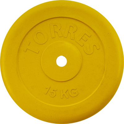 Диск обрезиненный 15 кг, d25мм Torres PL504215 желтый