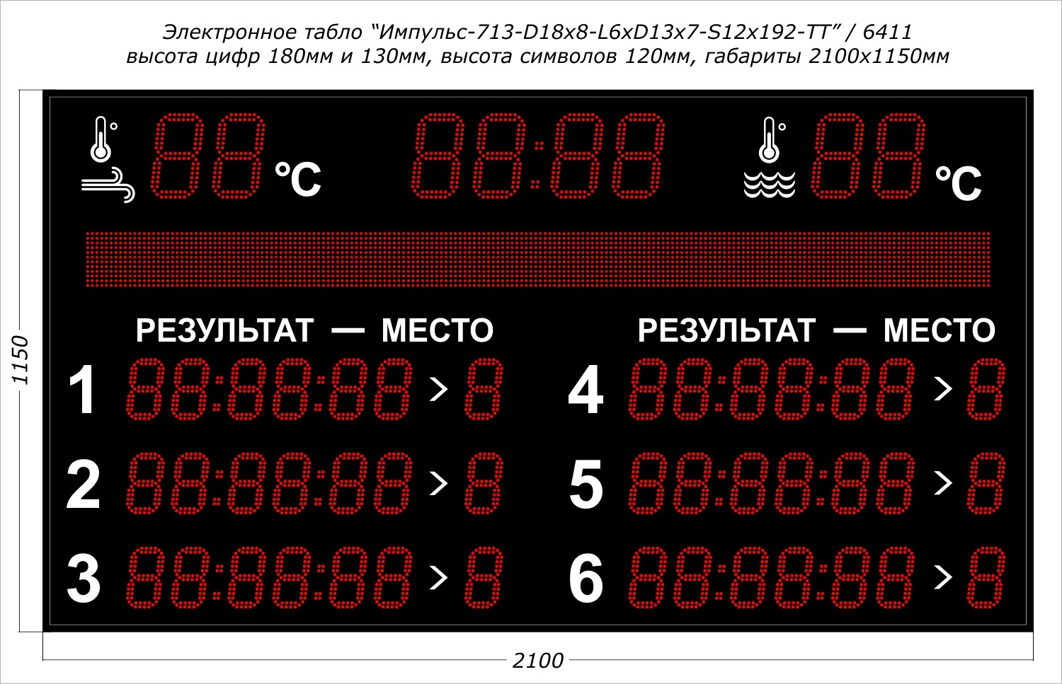 Табло для плавания Импульс 713-D18x8-L6xD13x7-S12x192xP10-T-T2