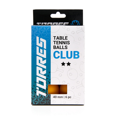 Мяч для настольного тенниса, d40+ мм, 6 шт Torres Club 2* TT23013 оранжевый