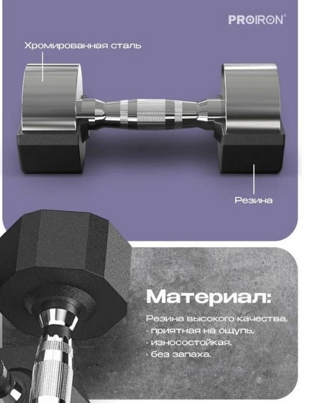 Гантели обрезиненные 2шт по 10кг PROIRON Г2100ОБР