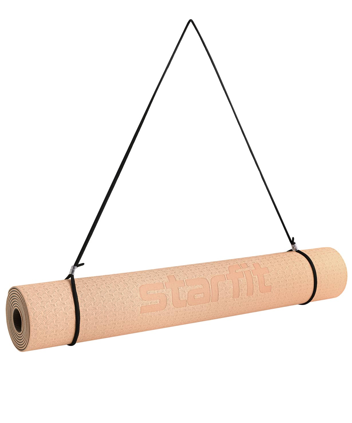 Коврик для йоги и фитнеса Star Fit FM-201, TPE, 183x61x0,4 см, персиковый/серый
