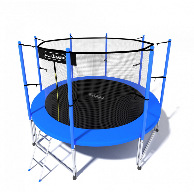 Батут i-Jump Classic 12FT 366 см с нижней сетью и лестницей синий
