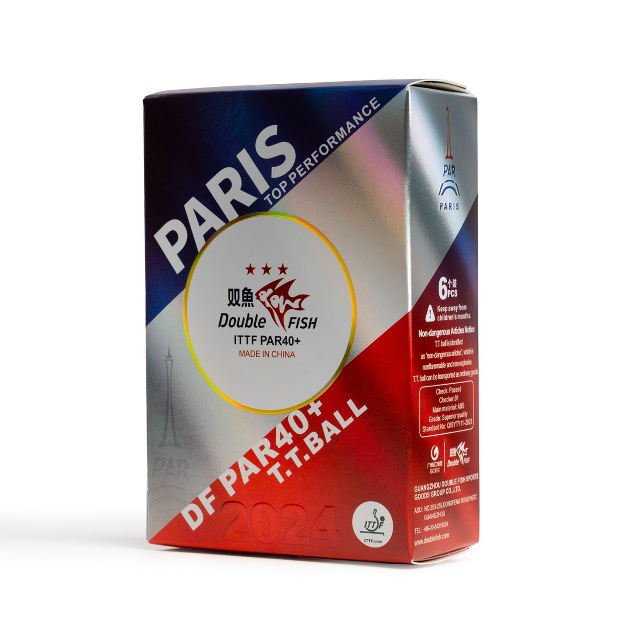 Мяч для настольного тенниса Double Fish Paris 2024 Olympic Games 3*** PAR40+ ITTF Approved, 6шт