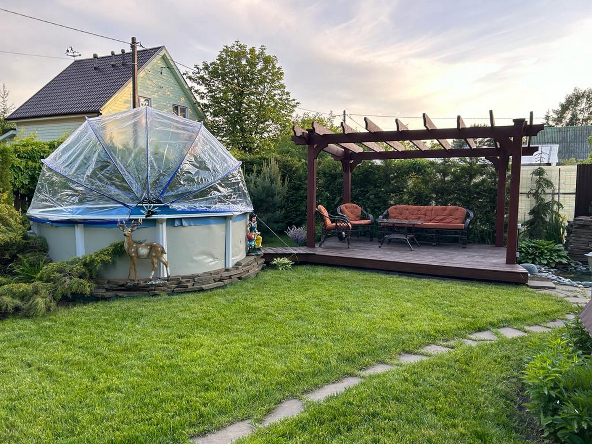Круглый купольный тент Pool Tent на бассейн d457см PT457-B синий