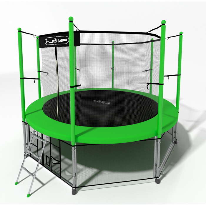 Батут i-Jump Classic 12FT 366 см с нижней сетью и лестницей зеленый