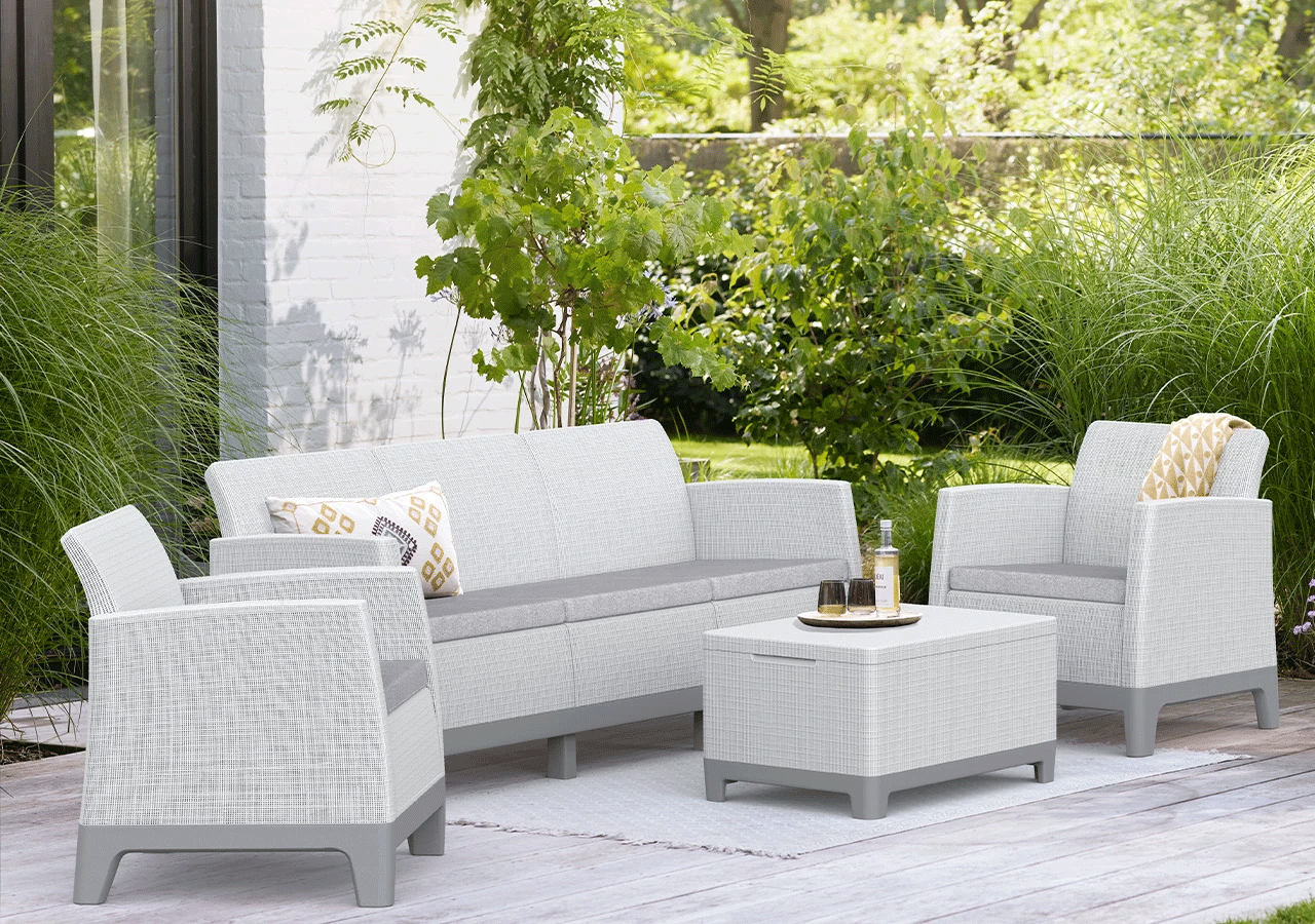 Комплект мебели Сканди Форма (Scandi Forma set with 3 seater sofa and storage box jute table Ash grey & Storm Grey) св.серый
