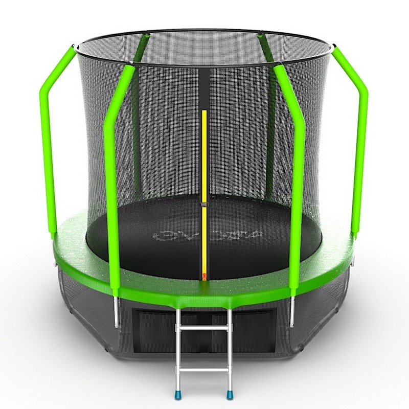 Батут с внутренней сеткой и лестницей EVO Jump Cosmo 8ft + нижняя сеть, зеленый