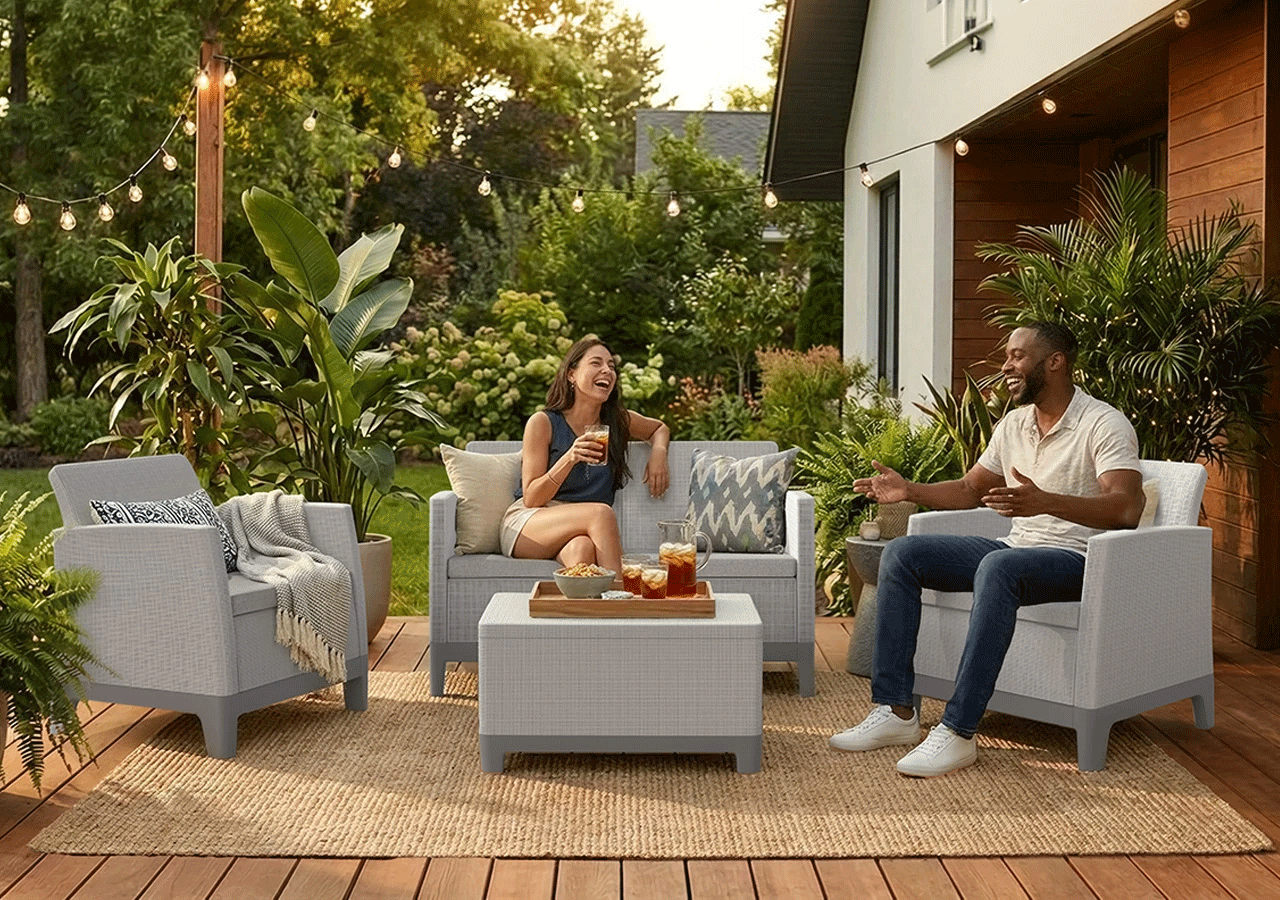 Комплект мебели Сканди Форма (Scandi Forma set with 2 seater sofa and storage box jute table Ash grey & Storm Grey) св.серый