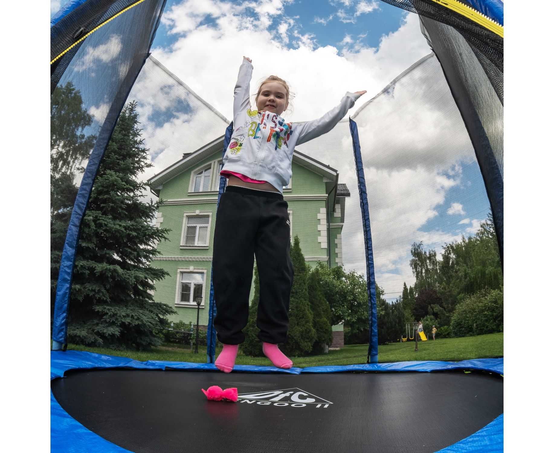 Батут DFC Trampoline Fitness 14ft наружн.сетка (427см) 14FT-TR-B синий