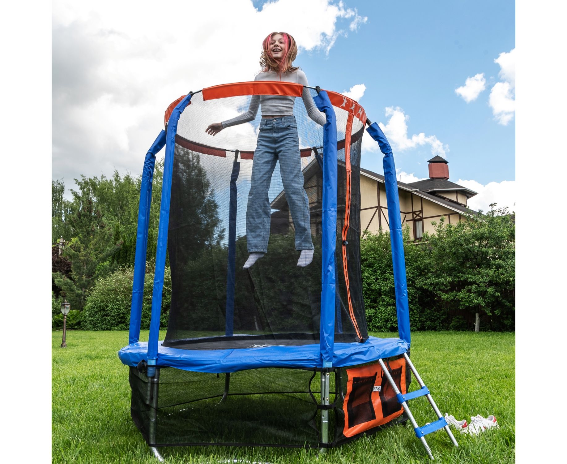 Батут DFC Jump Basket 6ft внутр.сетка, лестница (183cм) 6FT-JBSK-B