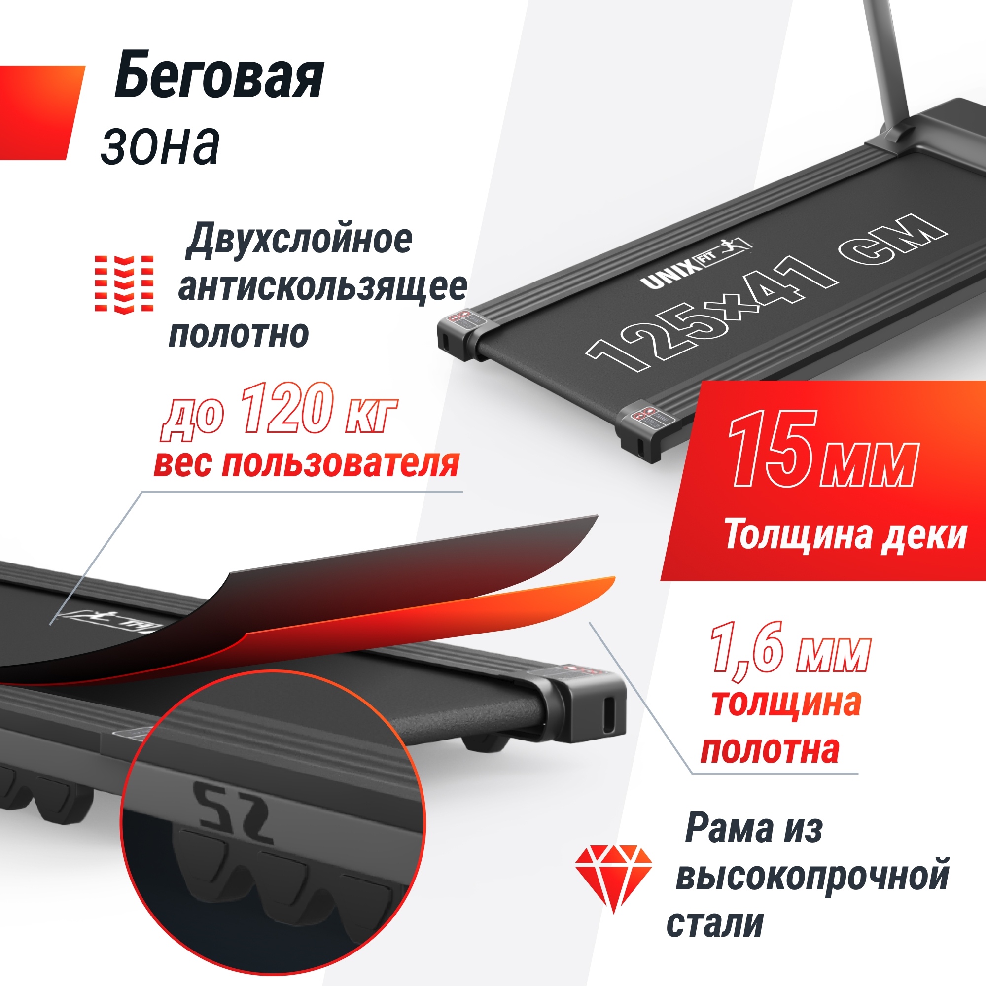 Беговая дорожка UnixFit Hi-tech S2 Metallic TDHTS2M