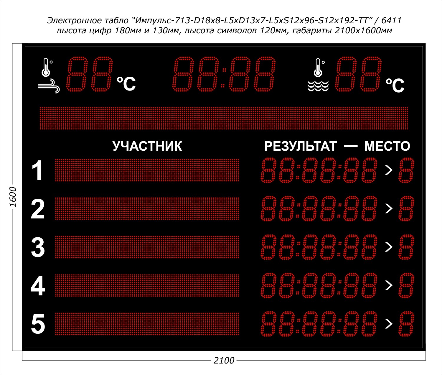 Табло для плавания Импульс 713-D18x8-L5xD13x7-L5xS12x96xP10-S12x192xP10-T-T2
