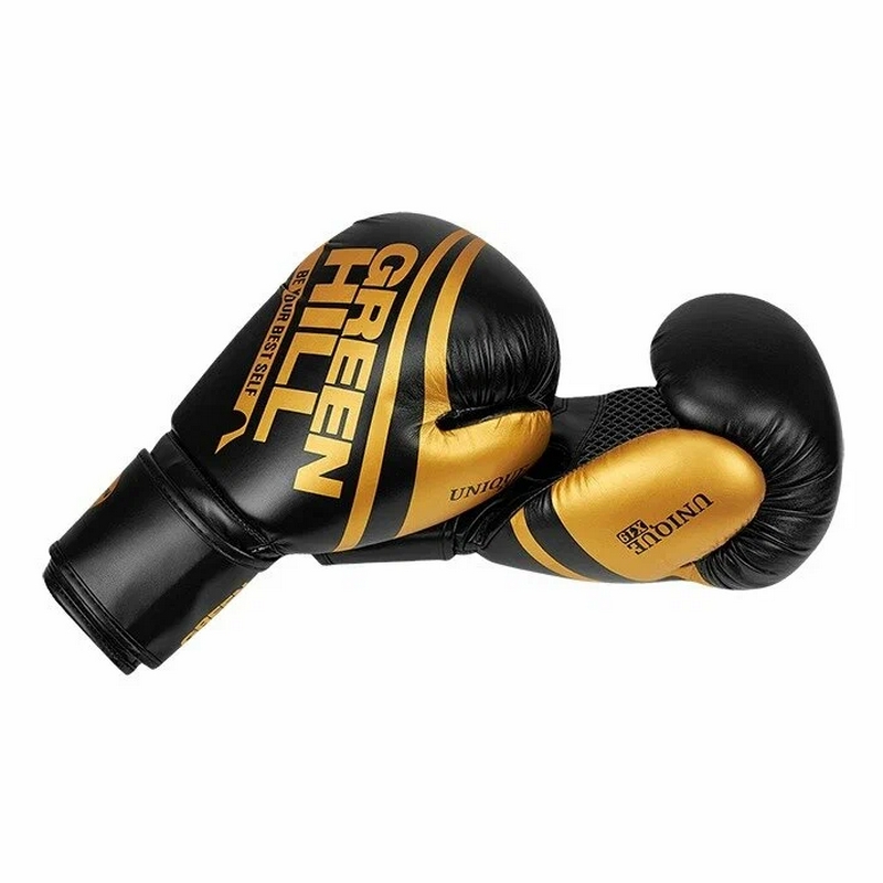 Боксерские перчатки Green Hill UNIQUE BGU-2308 черно-золотой