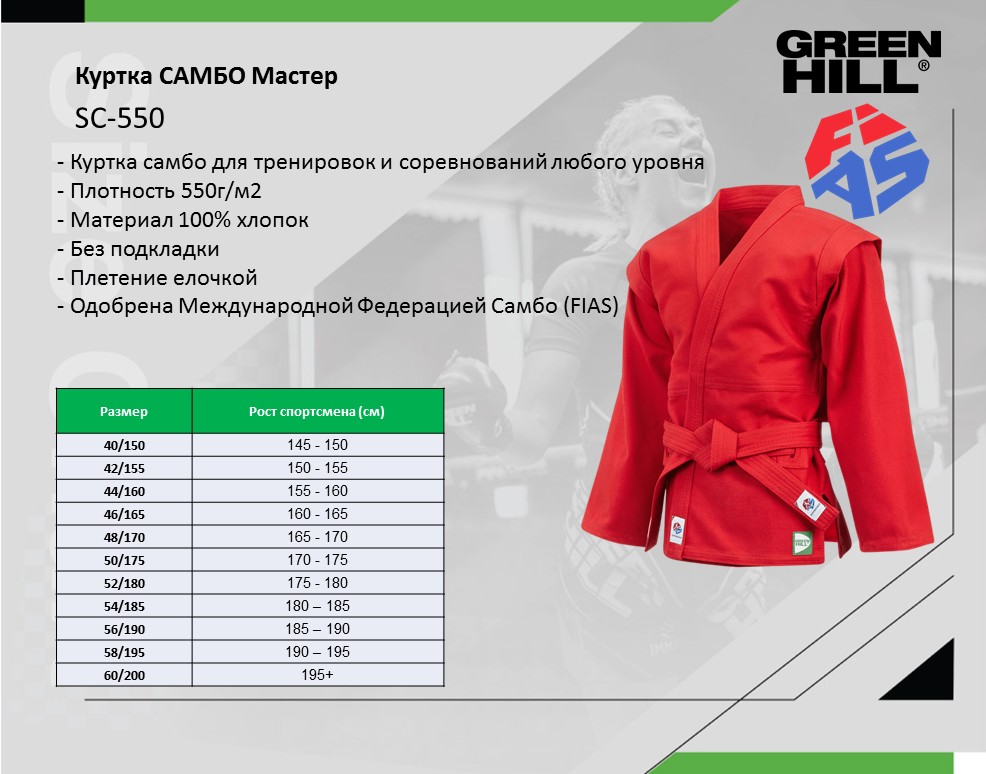 Куртка САМБО Мастер FIAS Approved красная Green Hill SC-550