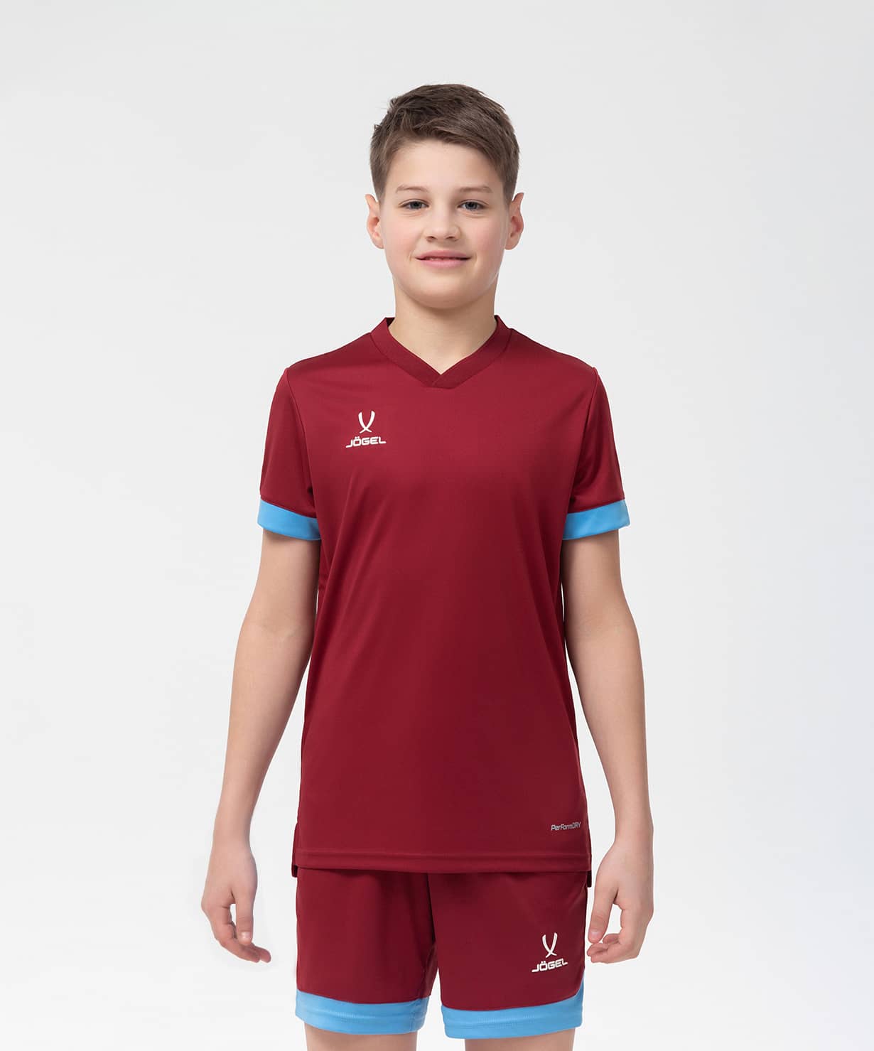 Футболка игровая Jogel DIVISION PerFormDRY Union Jersey, гранатовый/голубой/белый