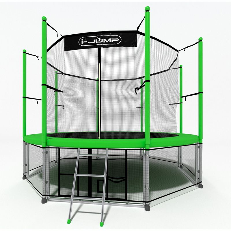 Батут i-Jump Classic 8FT 244 см с нижней сетью и лестницей зеленый