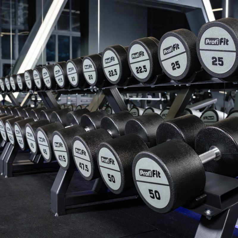 Гантельный ряд полиуретановый LEVEL (шаг 2,5кг, 5 пар) 40-50кг Profi-Fit