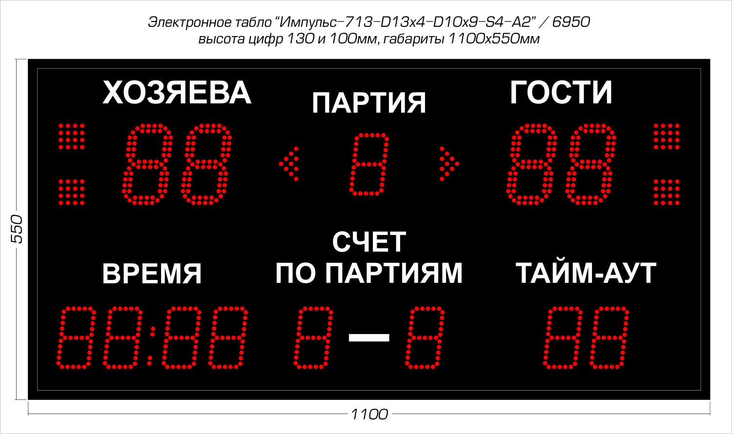 Табло для волейбола Импульс 713-D13x4-D10x9-S4-A2