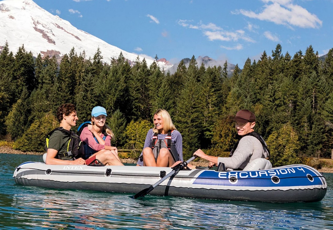 Надувная лодка Excursion 4 315х165х43см, алюм.вёсла 137см, насос 68614, до 500кг Intex 66324
