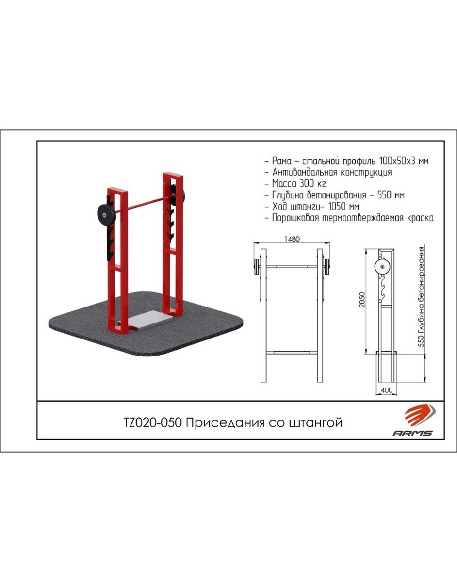 Приседания со штангой ARMS TZ020-050