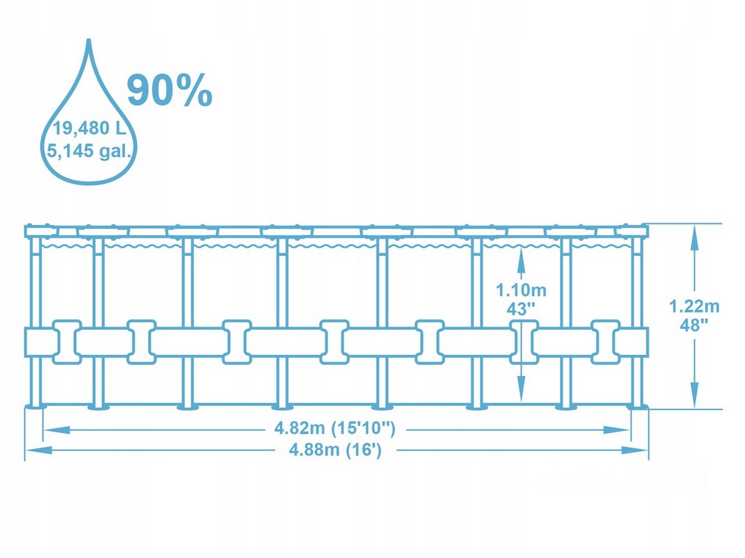 Каркасный бассейн круглый 488х122см Bestway Power Steel Swim Vista Series 56725 Ротанг